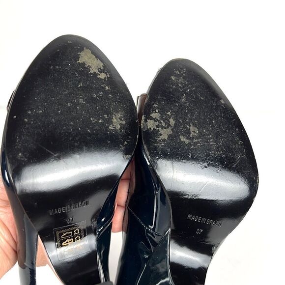 Karen Millen Dark Blue Patent  Mirror Silver Open Toe Heels / Wedge US 6 - Picture 12 of 16